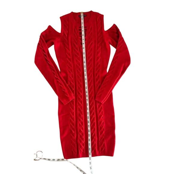 Guess Red Cold Shoulder Sweater Dress | Lace-Up Front Bodycon Knit | Size M - Picture 8 of 15